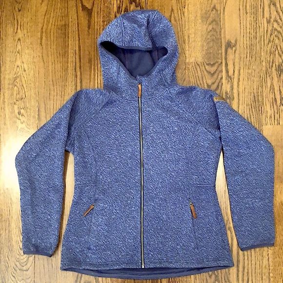 COLUMBIA Womens Navy Blue Knit Full Zip Fleece Lined Zip Pockets Hoodie Sz Large